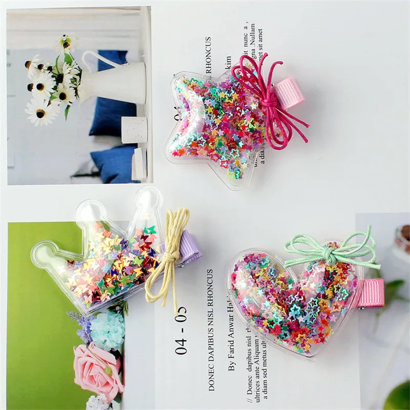 Cute Transparent PU Kid Hair Clips with Colorful Sequin Filler Stars Crown Hairpin Girls Hair Accessories
Cute Transparent PU Kid Hair Clips with Colorful Sequin Filler Stars Crown Hairpin Girls Hair Accessories