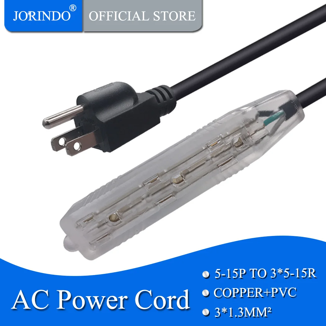 

JORINDO 0.32M-1.83M/1FT-6FT,USA NEMA 5-15P TO 3*5-15R Power Extension Cable,America 3 pin to 3 hole power cable cord,15A/125V