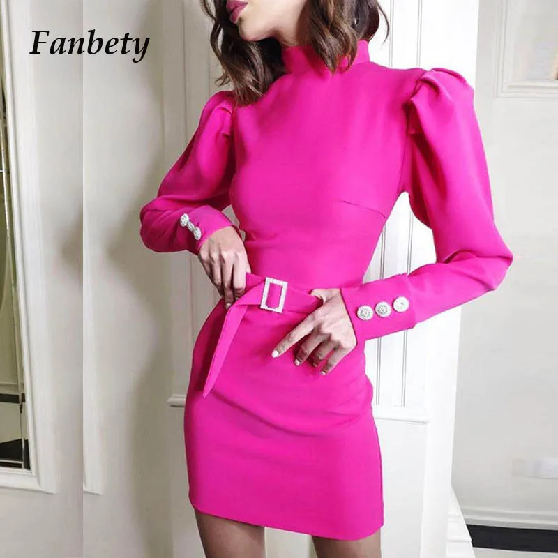 Fanbety New Autumn Puff shoulder long sleeve dress women Turtleneck solid belt mini dress Lady back zipper bodycon party dresses
Fanbety New Autumn Puff shoulder long sleeve dress women Turtleneck solid belt mini dress Lady back zipper bodycon party dresses