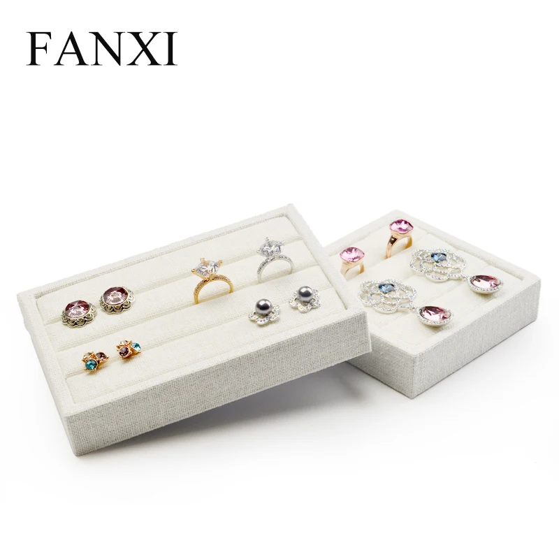 FANXI Cream-white Jewelry Finger Ring Display Tray Wrapped with Linen Fabric Rings Holder Earring Jewelry Organizer Jewelry Box
FANXI Cream-white Jewelry Finger Ring Display Tray Wrapped with Linen Fabric Rings Holder Earring Jewelry Organizer Jewelry Box