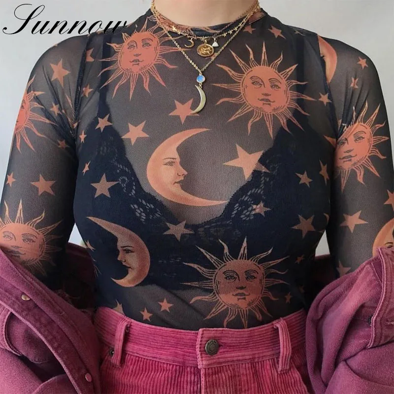 SUNNOW 2019 Spring Summer Women T Shirt Ladies Crop Top See Through Mesh Long Sleeve Sexy tshirt Female Streetwear Gothic Tops
SUNNOW 2019 Spring Summer Women T Shirt Ladies Crop Top See Through Mesh Long Sleeve Sexy tshirt Female Streetwear Gothic Tops