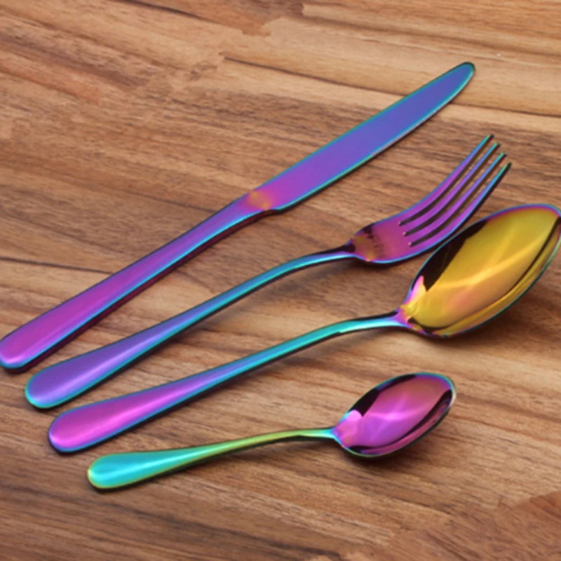 New Arrival Stainless Steel Cutlery Set Rainbow Gold Plated Dinnerware Set 4 PCS Colorful Creative Dinner Set Fork Knife D0462
New Arrival Stainless Steel Cutlery Set Rainbow Gold Plated Dinnerware Set 4 PCS Colorful Creative Dinner Set Fork Knife D0462