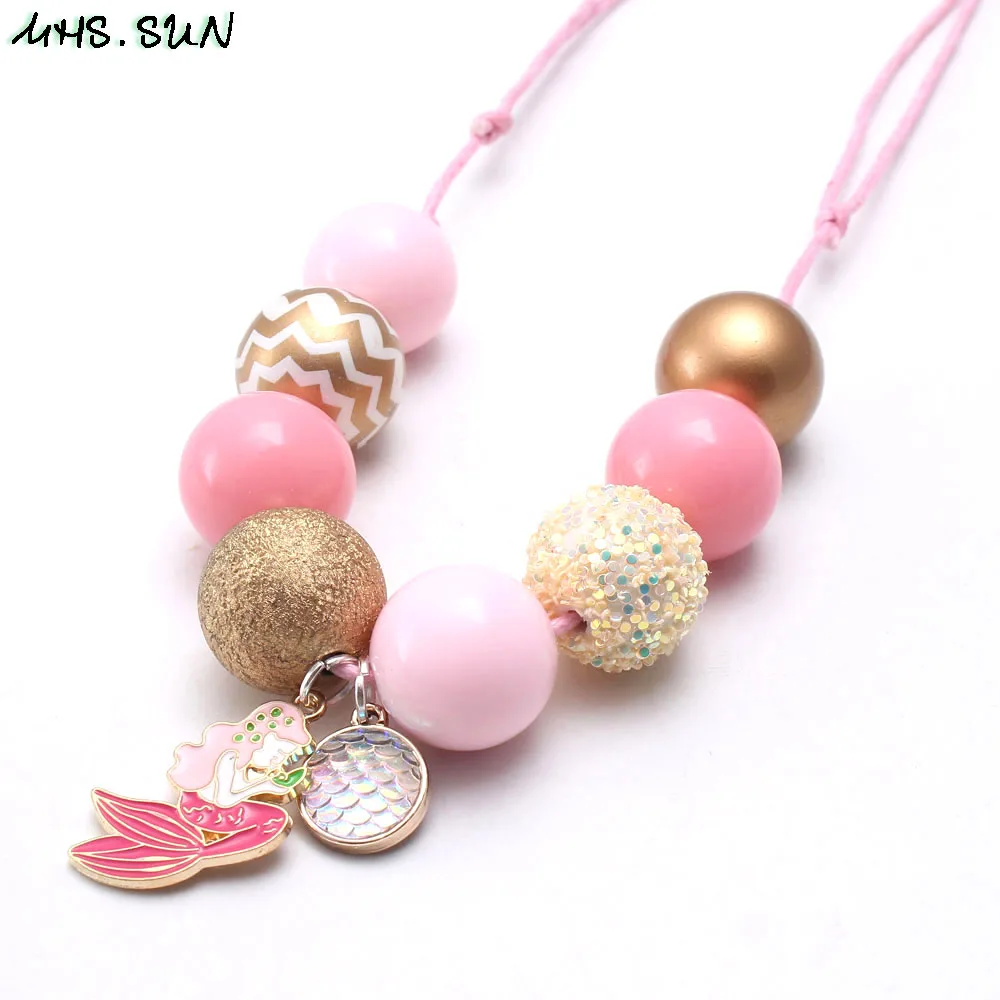 MHS.SUN baby chunky pink beaded necklace mermaid pendant handmade rope necklace for girls kids diy bubblegum beads necklace 1pc
MHS.SUN baby chunky pink beaded necklace mermaid pendant handmade rope necklace for girls kids diy bubblegum beads necklace 1pc