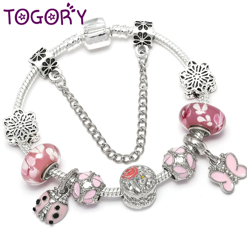 TOGORY Antique Silver Chain Charm Bracelet Butterfly & Ladybug Pink Beads Fits European Fine Bracelets for Women Jewelry Gift
TOGORY Antique Silver Chain Charm Bracelet Butterfly & Ladybug Pink Beads Fits European Fine Bracelets for Women Jewelry Gift