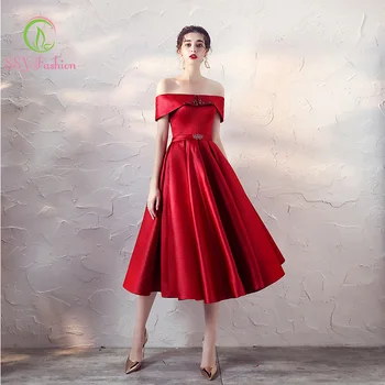 SSYfashion New Simple Red Cocktail Dress Boat Neck Tea Length Banquet Elegant Party Formal Gown Custrom Robe De Soiree
SSYfashion New Simple Red Cocktail Dress Boat Neck Tea Length Banquet Elegant Party Formal Gown Custrom Robe De Soiree
