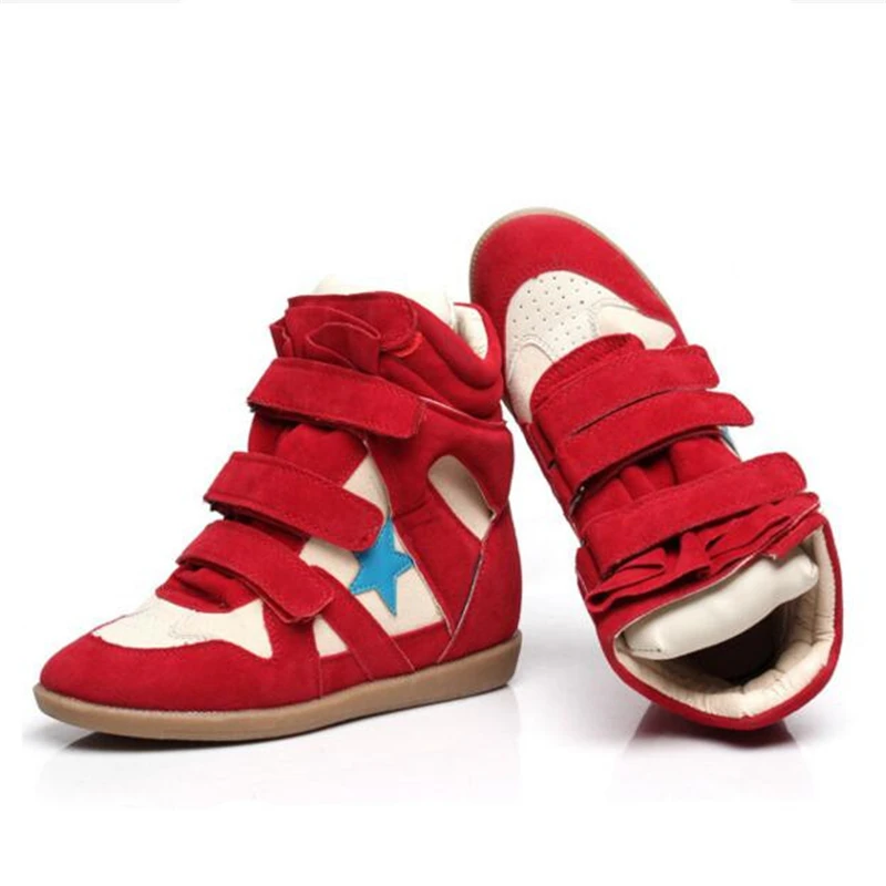 Women Casual Shoes Breathable Platform Shoes Ladies Height Increase Wedges Shoes Genuine Leather Star Patchwork Women Shoes