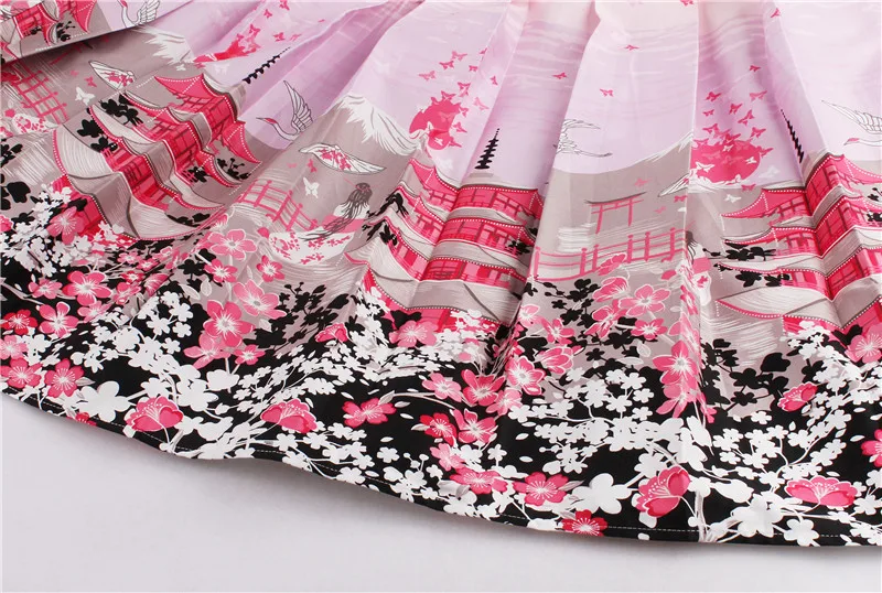 Kostlish Retro Print Flower Summer Skirts Womens 2017 High Waist Vintage Skirt Elegant A-Line Midi Women Skirt Plus Size XXL 22 (25)