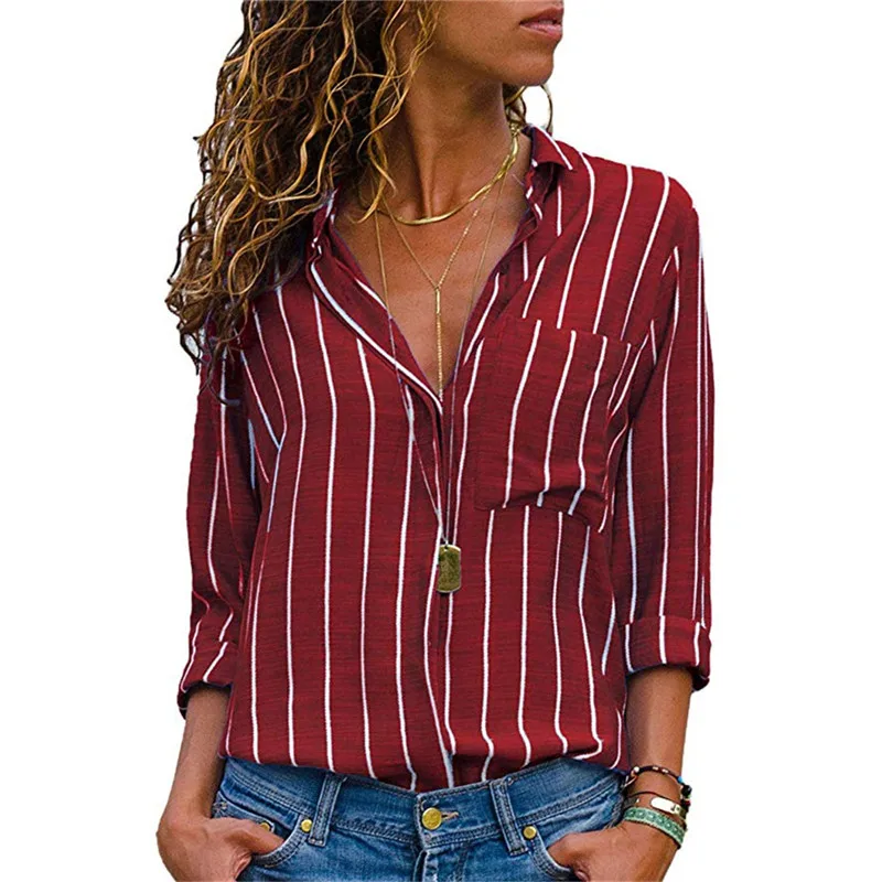 Women Striped Blouse Shirt Long Sleeve Blouses V-neck Shirts Office Ladies Casual Tops Chemisier Femme Blusas Mujer de Moda 2019
Women Striped Blouse Shirt Long Sleeve Blouses V-neck Shirts Office Ladies Casual Tops Chemisier Femme Blusas Mujer de Moda 2019