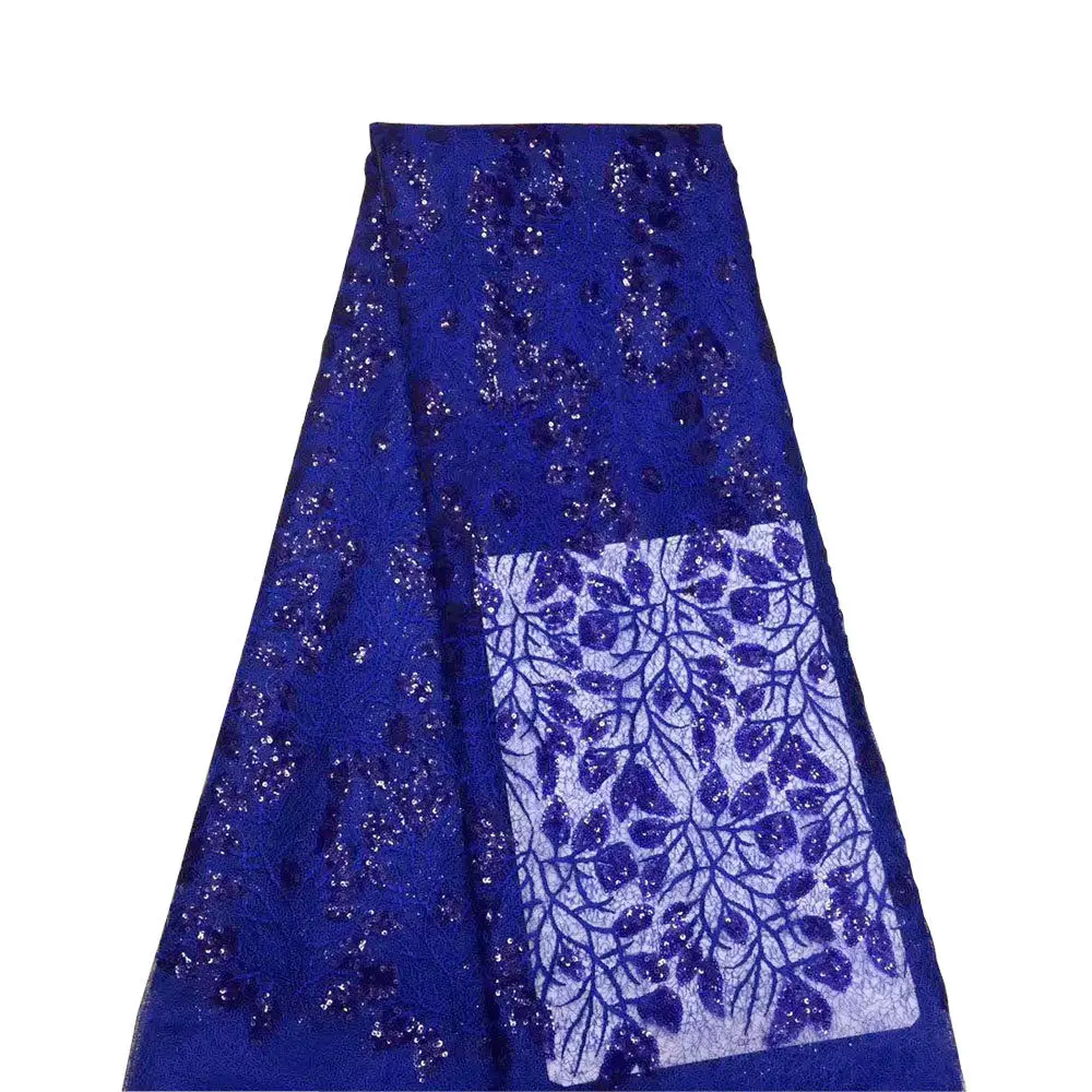 Royal blue new arrivel nigerian sequin lace fabrics 5yards bridal fabric 069A for wedding | Дом и сад