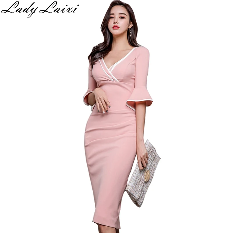 Autumn Womens Sexy V-neck Flare Sleeves Elegant Work Business Casual Party Office OL Slim Draped Sheath Bodycon Pencil Dress
Autumn Womens Sexy V-neck Flare Sleeves Elegant Work Business Casual Party Office OL Slim Draped Sheath Bodycon Pencil Dress