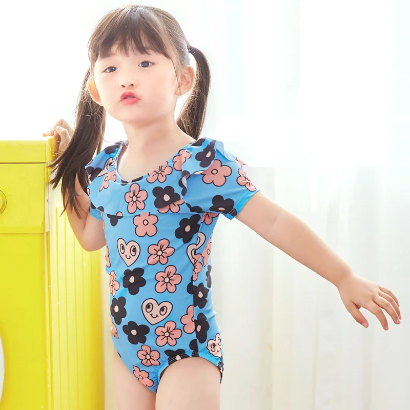 New Baby Girl Flowers Printed Swimming Suit For Girls Long Sleeve Sun-Protection Swimwear Kids One Piece Swimsuit Wholesale 1