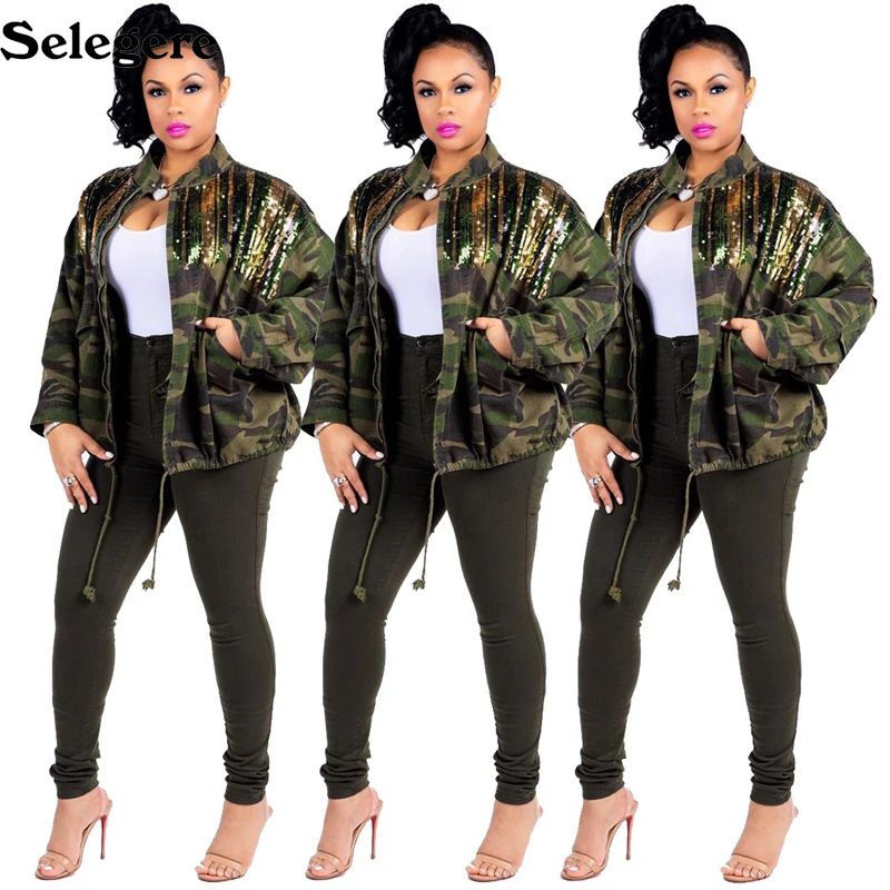 New Women's Green Camouflage long Sleeve Coats With Sparkle Glam Striped Sequin Europe and America Hot sale Overcoat outer wear
New Women's Green Camouflage long Sleeve Coats With Sparkle Glam Striped Sequin Europe and America Hot sale Overcoat outer wear