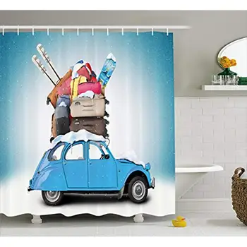 Vixm Winter Shower Curtain Traveling Themed Snowy Image Ski Baggage Items Blue Vintage Car Holiday Fabric Bath Curtains
Vixm Winter Shower Curtain Traveling Themed Snowy Image Ski Baggage Items Blue Vintage Car Holiday Fabric Bath Curtains