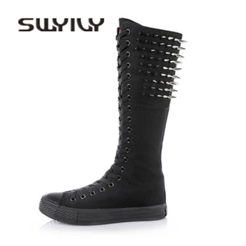 SWYIVY High Top Canvas Sneakers Woman Rivet 2018 Autumn Female Casual Shoes COS Play Tall Boots Canvas Side Zipper Sneakers 43 
SWYIVY High Top Canvas Sneakers Woman Rivet 2018 Autumn Female Casual Shoes COS Play Tall Boots Canvas Side Zipper Sneakers 43