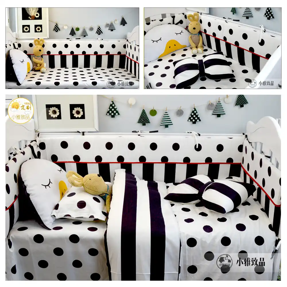 3 4pcs Set Baby Bedding Baby Crib Bedding Set Bumper Black Dot And