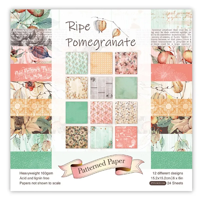 24 sheets 6"X6"Ripe pomegranate paper Scrapbooking paper pack handmade craft paper craft Background pad 
24 sheets 6"X6"Ripe pomegranate paper Scrapbooking paper pack handmade craft paper craft Background pad