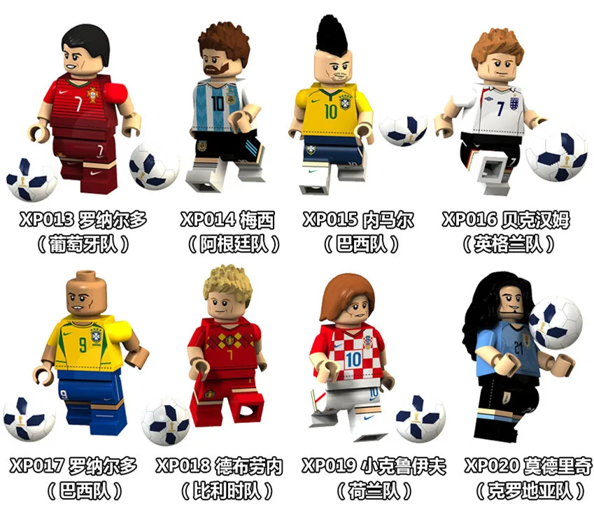 8PCS Football Player Figure Messi Ronaldo Neymar JR Pogba Beckham Ozil Chicharito Model Building Blocks kits Brick Toys
8PCS Football Player Figure Messi Ronaldo Neymar JR Pogba Beckham Ozil Chicharito Model Building Blocks kits Brick Toys