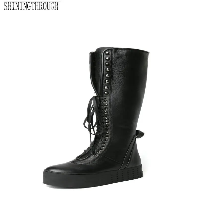 Genuine Leather Women Zipper Knee High Boots Fashion Erogenous Flat with Cross-tied Women Shoes Black Ladies Party Shoes
Genuine Leather Women Zipper Knee High Boots Fashion Erogenous Flat with Cross-tied Women Shoes Black Ladies Party Shoes