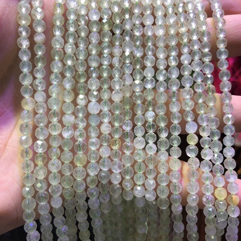 

Natural Prehnit e Beads,2mm,3mm,4mm Faceted Round Tiny Spacer beads ,Gem stone faceted seed beads,15.5"/string