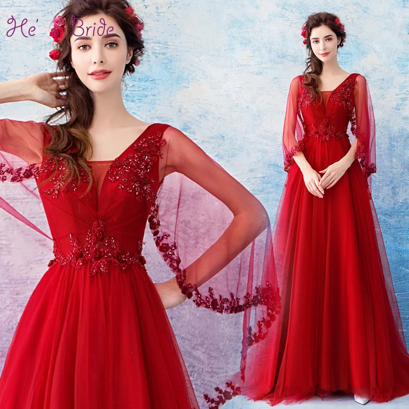 He's Bride Elegant Lace Flare Sleeves Shawl Floor-Length Tulle Red Long Dresses Evening Custom Party Prom Gown Vestido De Noche
He's Bride Elegant Lace Flare Sleeves Shawl Floor-Length Tulle Red Long Dresses Evening Custom Party Prom Gown Vestido De Noche