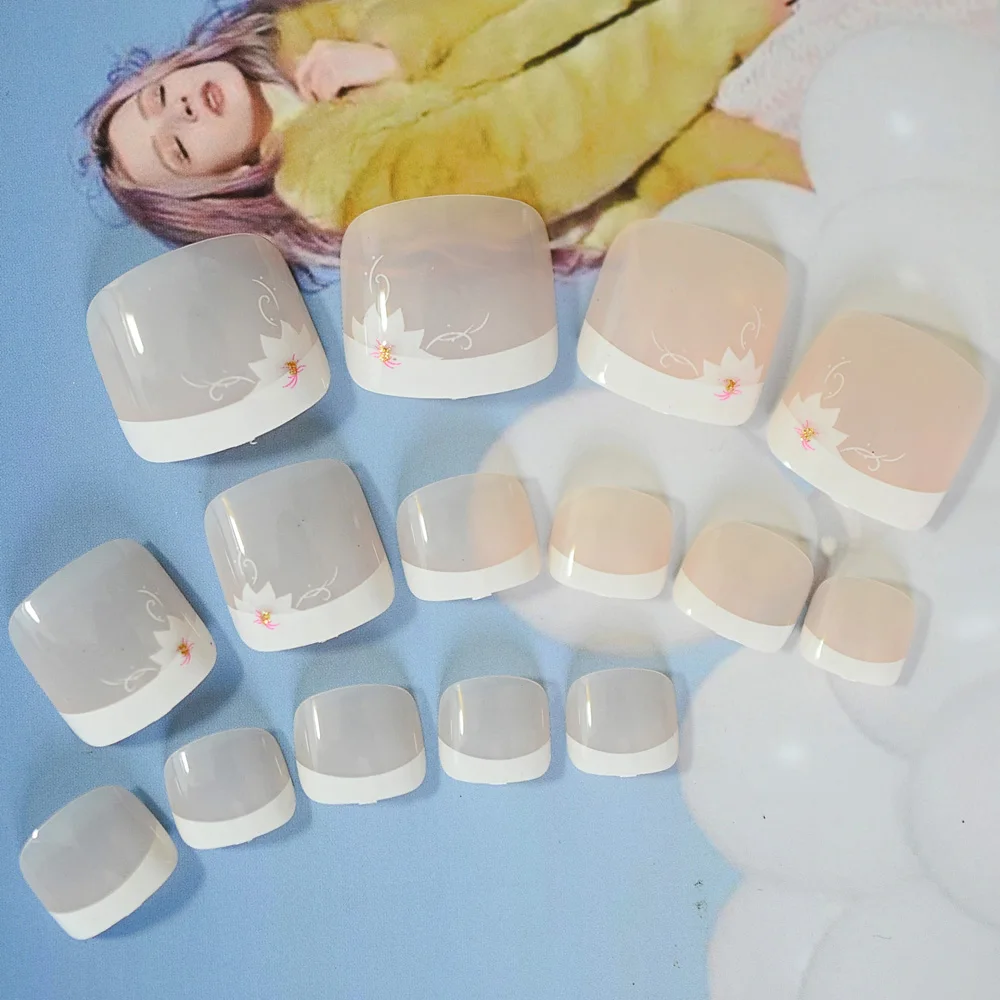 White French natural Nude Fake False Toenails Lily Flowers Press on Sticker Acrylic UV Toe Nails Tips Foot Wear Decor Manicure
White French natural Nude Fake False Toenails Lily Flowers Press on Sticker Acrylic UV Toe Nails Tips Foot Wear Decor Manicure