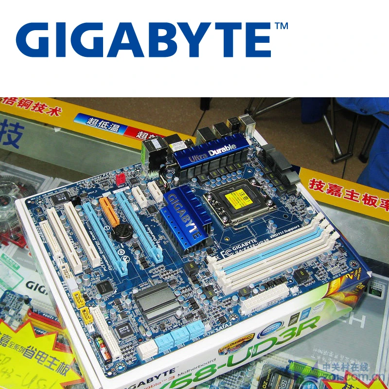 Материнская плата LGA 1366 для Intel X58 Gigabyte материнская DDR3 USB3.0 24 ГБ SATA II б/у настольного