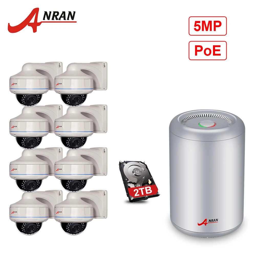 

New ANRAN H.265 8CH NVR 5.0MP POE 1920P CCTV System 30IR Day Night Vision Vandal-proof Dome Camera Security Kit With 2TB HDD