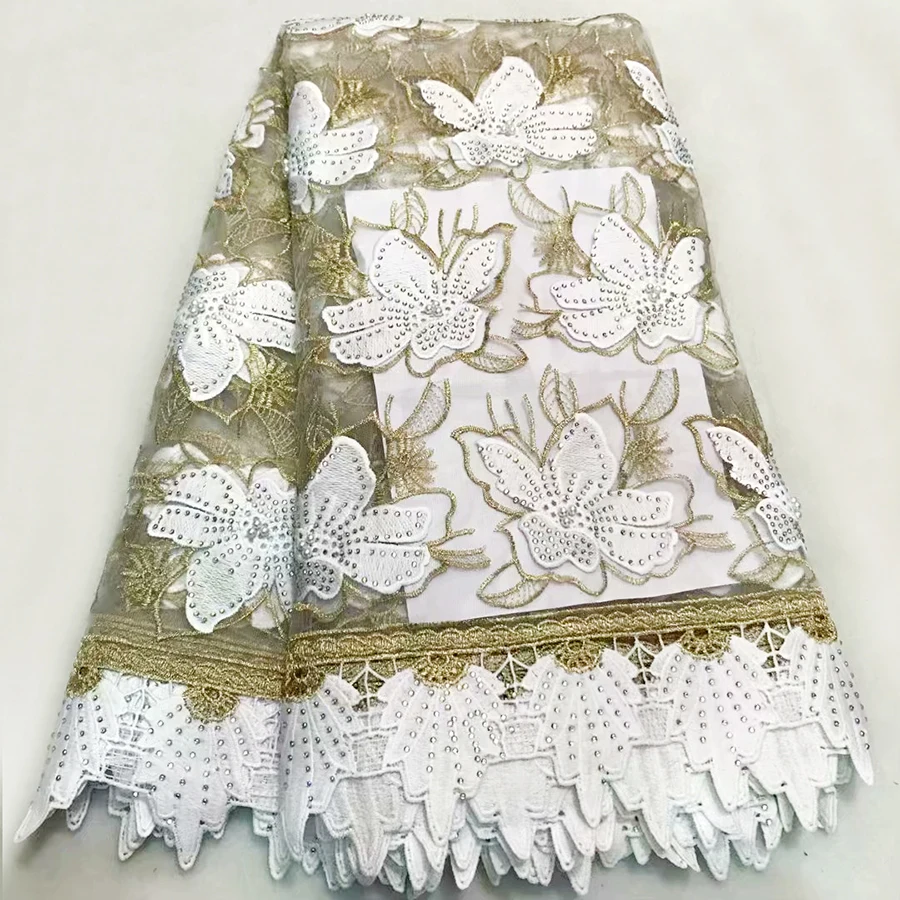 Newest Style African Net Lace Fabric Wthie Embroidery with Stone French Tulle lace fabric High Quality 5 yards For Wedding Dress 
Newest Style African Net Lace Fabric Wthie Embroidery with Stone French Tulle lace fabric High Quality 5 yards For Wedding Dress