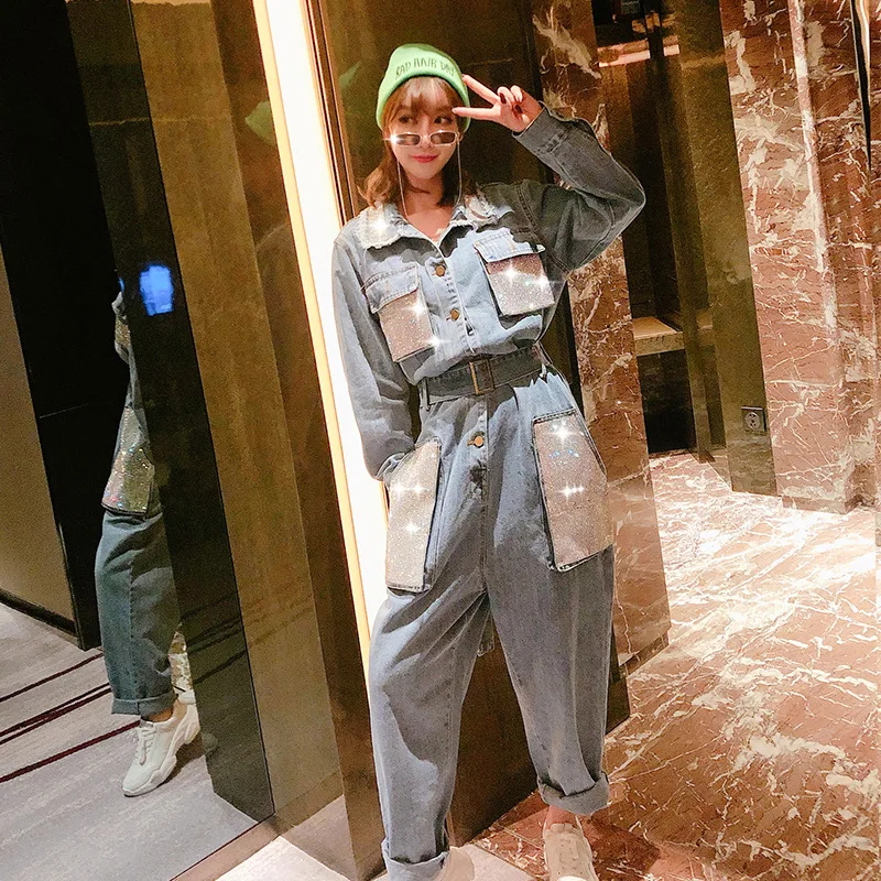 Patchwork Sequined Cargo Pocket High Waist Belt Sashes Loose Straight Wide Denim Jumpsuit Romper Jeans Overalls Streetwear Harem
Patchwork Sequined Cargo Pocket High Waist Belt Sashes Loose Straight Wide Denim Jumpsuit Romper Jeans Overalls Streetwear Harem