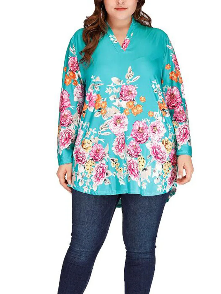 2019 spring summer Plus size women's T-shirt peony print seven quarter sleeve blouse irregular large causal T-shirt tops
2019 spring summer Plus size women's T-shirt peony print seven quarter sleeve blouse irregular large causal T-shirt tops