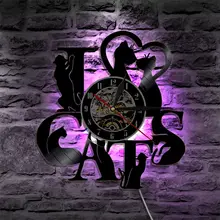 CD Vinyl Wall Clock LED Lighting I Love Cats Clocks Mute Modern Design Vintage 3D Decorative