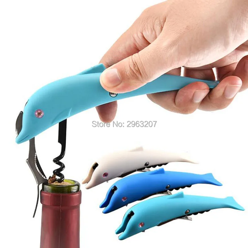 

200pcs High Quality Creative Dolphin Cork Screw Corkscrew MultiFunction Wine Bottle Cap Opener Beer Bottle Opener