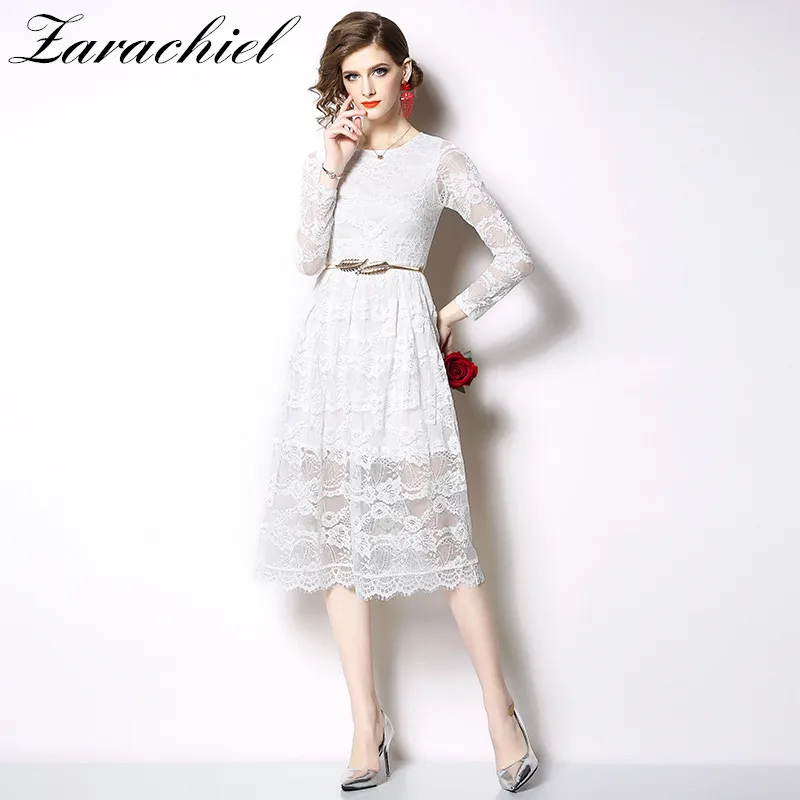 2019 Spring Summer New Women's Lace Dresses White Floral Crochet Hollow Out Vestido Casual Slim Office Party Dress With Belt
2019 Spring Summer New Women's Lace Dresses White Floral Crochet Hollow Out Vestido Casual Slim Office Party Dress With Belt