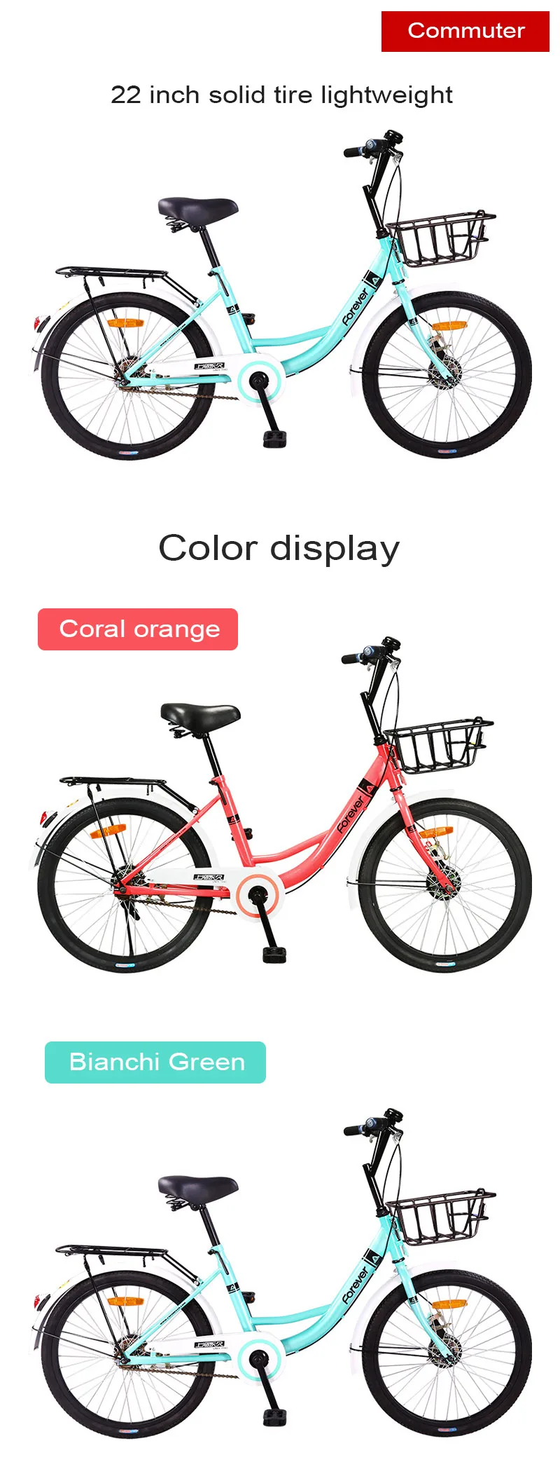 Sale Solid Tire 22 Inch Bicycle Female Adult Student Bicycle Lady Ordinary Travel Commuter Sharing 0