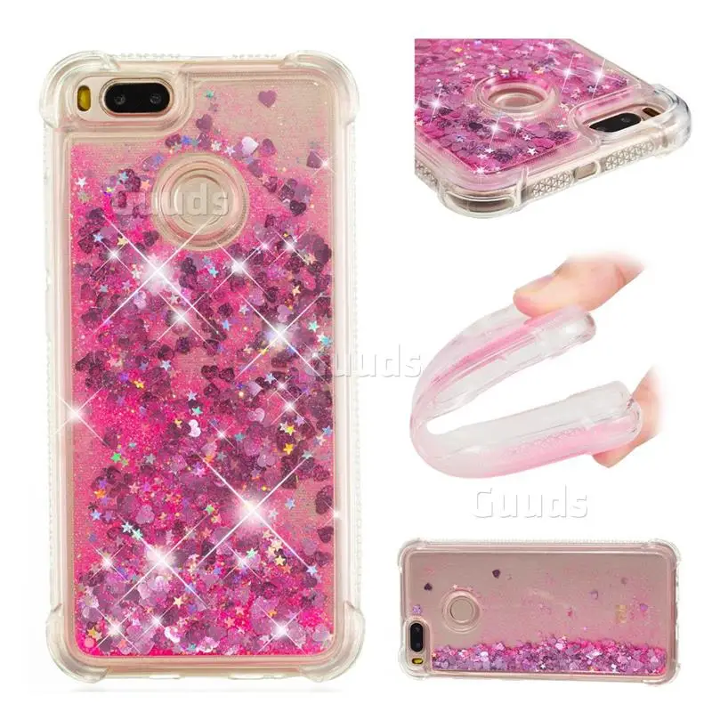 Dynamic Liquid Glitter Sand Quicksand TPU Case for Xiaomi Mi A1 / Mi 5X - Pink Love Heart