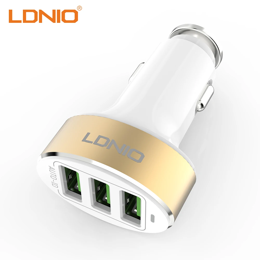 

LDNIO 3 USB Port Car Charger For Mobile Phone 5V/5.1A Car Cigarette Lighter Charger Adapter With Micro/Lightning USB Cable