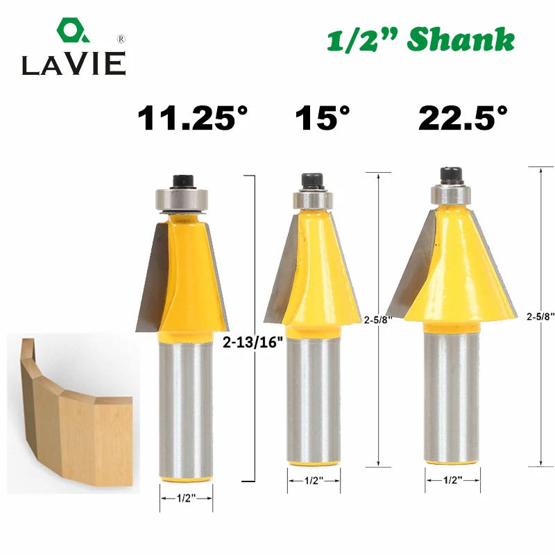 LAVIE 1pc 1/2" Shank 11.25 15 22.5 Degree Chamfer & Bevel Edging Router Bit Two Flute Woodworking Milling Cutting Bits MC03062
LAVIE 1pc 1/2" Shank 11.25 15 22.5 Degree Chamfer & Bevel Edging Router Bit Two Flute Woodworking Milling Cutting Bits MC03062