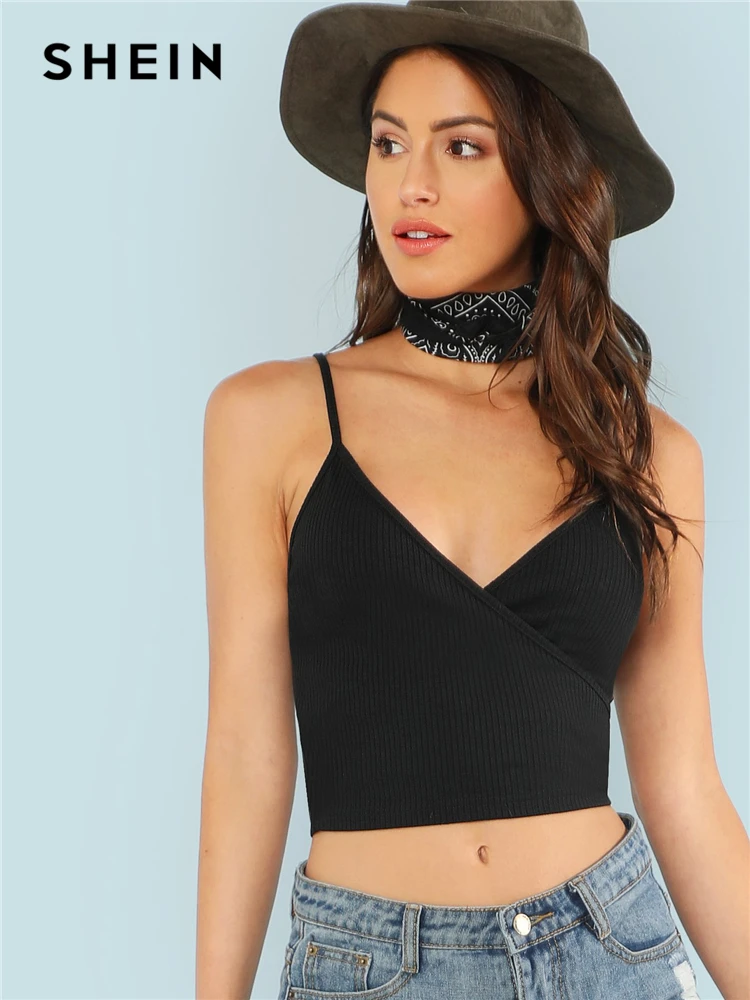 SHEIN Women Summer Black V Neck Stretchy Sexy Crop Top 2018 Casual Clubwear Backless Surplice Wrap Solid Slim Fit Short Cami Top
SHEIN Women Summer Black V Neck Stretchy Sexy Crop Top 2018 Casual Clubwear Backless Surplice Wrap Solid Slim Fit Short Cami Top