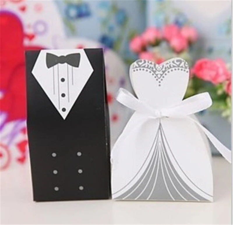 Image 20pcs LOT Tuxedo Dress Groom Bridal Cloth Design Small Gift Box for Party Wedding Favor Gift Ribbon Candy Boxes T1564 P25