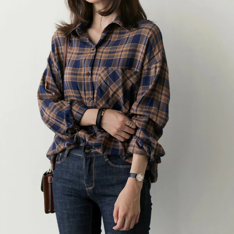 Plaid Shirt Women Fall 2018 Pockets Button Casual Loose Women Blouses Long Sleeve Cotton Woman Clothes Ladies Tops Blusa Mujer
Plaid Shirt Women Fall 2018 Pockets Button Casual Loose Women Blouses Long Sleeve Cotton Woman Clothes Ladies Tops Blusa Mujer