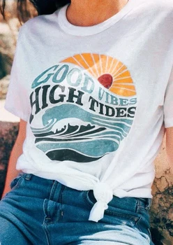 Women Harajuku T-shirt Good Vibes High Tides print Baseball T-Shirt Short Sleeve Top Femme White aesthetic festival Clothes
Women Harajuku T-shirt Good Vibes High Tides print Baseball T-Shirt Short Sleeve Top Femme White aesthetic festival Clothes