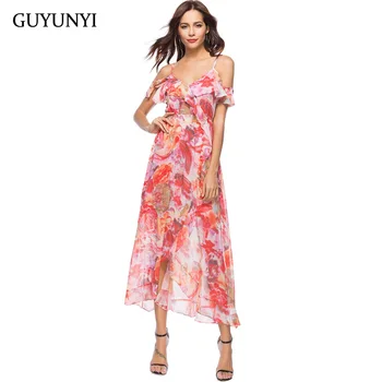 GUYUNYI 2018 Summer Boho Beach Backless Floral Chiffon Dresses Women Spaghetti Strap Sexy High Split Party Dress CX802
GUYUNYI 2018 Summer Boho Beach Backless Floral Chiffon Dresses Women Spaghetti Strap Sexy High Split Party Dress CX802