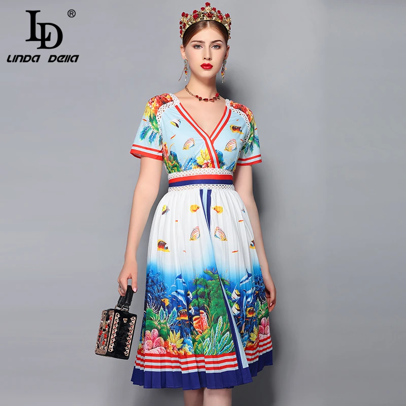LD LINDA DELLA 2018 Fashion Runway Summer Dress Women's Short Sleeve Sexy V-Neck Striped Patchwork Floral Print Pleated Dress
LD LINDA DELLA 2018 Fashion Runway Summer Dress Women's Short Sleeve Sexy V-Neck Striped Patchwork Floral Print Pleated Dress