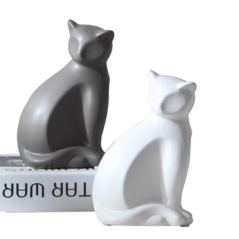 Miniature Porcelain Cat Figurine Hand Paint Set//4 TINY Black /& White Cat Kitten