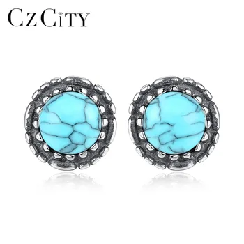 CZCITY Genuine 925 Sterling Silver Fashion Round Turquoise Stud Earrings for Women Vintage Original Earrings Thai Silver Jewelry
CZCITY Genuine 925 Sterling Silver Fashion Round Turquoise Stud Earrings for Women Vintage Original Earrings Thai Silver Jewelry