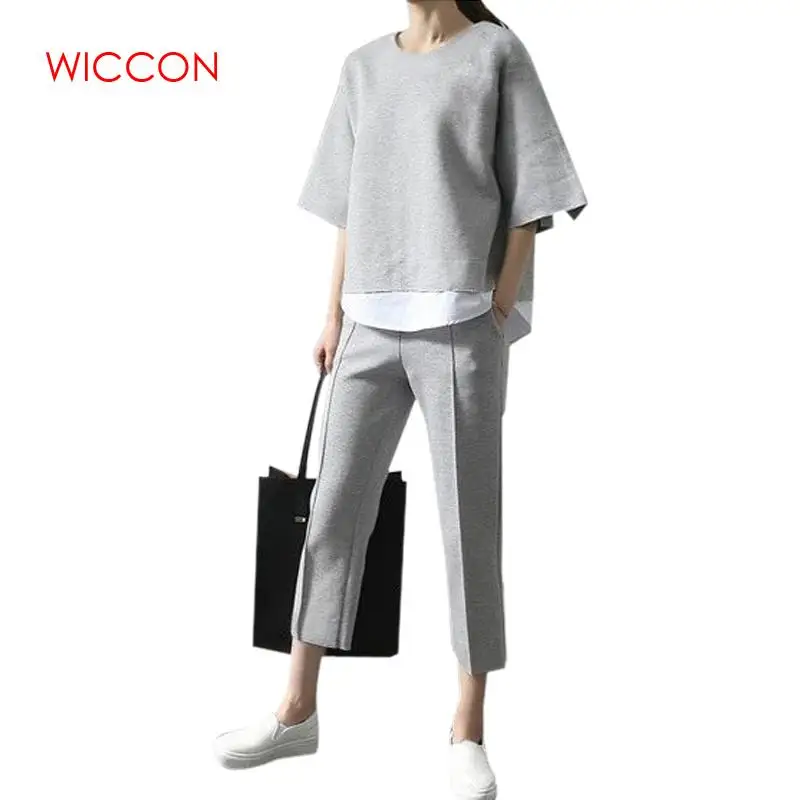 2019 Spring Casual O-Neck Fake Two Pieces Top 3/4-Length Pants Two-piece Sets Loose Splits Sleeve Cotton Suits
2019 Spring Casual O-Neck Fake Two Pieces Top 3/4-Length Pants Two-piece Sets Loose Splits Sleeve Cotton Suits