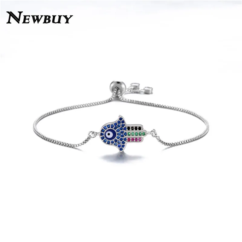 NEWBUY Fashion Silver Color Copper Chain Hamsa Palm Charm Bracelets For Women Girl Colourful Cubic Zirconia Pave Setting Jewelry
NEWBUY Fashion Silver Color Copper Chain Hamsa Palm Charm Bracelets For Women Girl Colourful Cubic Zirconia Pave Setting Jewelry