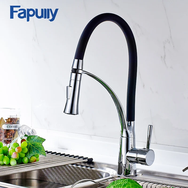 

Fapully Kitchen Faucet Pull Out Black Chrome Finish Dual Sprayer Nozzle Cold Hot Water Mixer Faucet Torneira Cozinha
