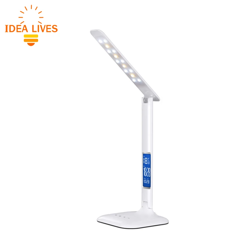Image LED Eyesight Protection Foldable Desk Lamp,With Touch Switch,Calendar   Temperature,3 CT Options,5 Steps dimming!