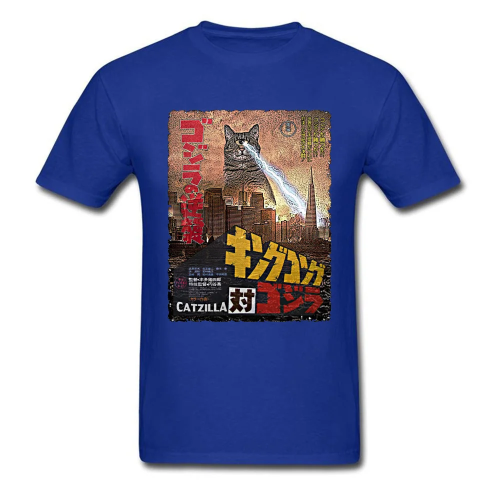 StreetPrinting Short Sleeve Tops Tees Summer/Autumn 2018 New Crewneck All Cotton Tee Shirt Men's T Shirts Catzilla-Poster Catzilla-Poster blue